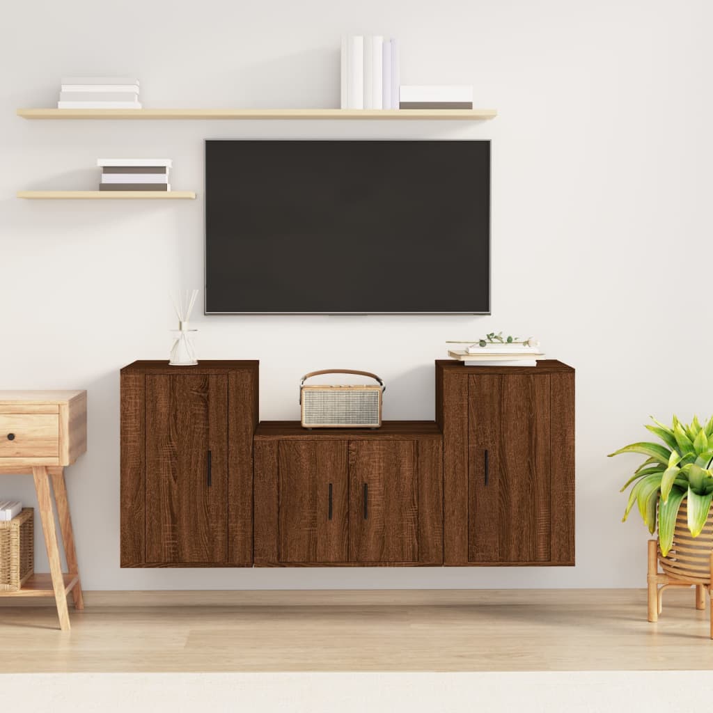 vidaXL Set dulap TV, 3 piese, stejar maro, lemn prelucrat vidaXL Set dulap TV, 3 piese, stejar maro, lemn prelucrat