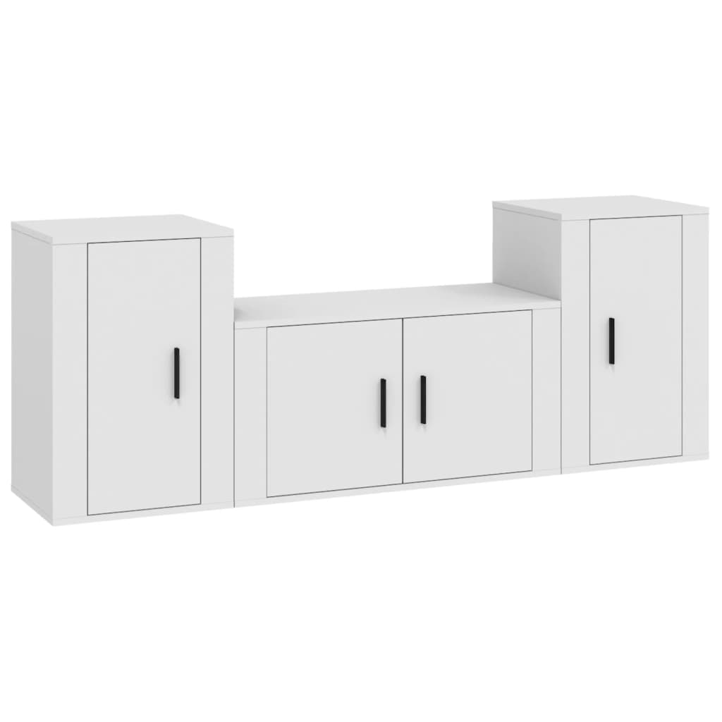 vidaXL Set comodă TV, 3 piese, alb, lemn prelucrat vidaXL Set comodă TV, 3 piese, alb, lemn prelucrat