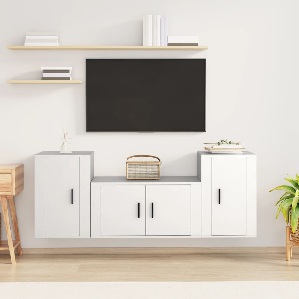 vidaXL Set comodă TV, 3 piese, alb, lemn prelucrat vidaXL Set comodă TV, 3 piese, alb, lemn prelucrat
