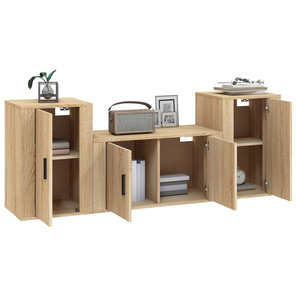 vidaXL Set dulap TV, 3 piese, stejar sonoma, lemn prelucrat vidaXL Set dulap TV, 3 piese, stejar sonoma, lemn prelucrat