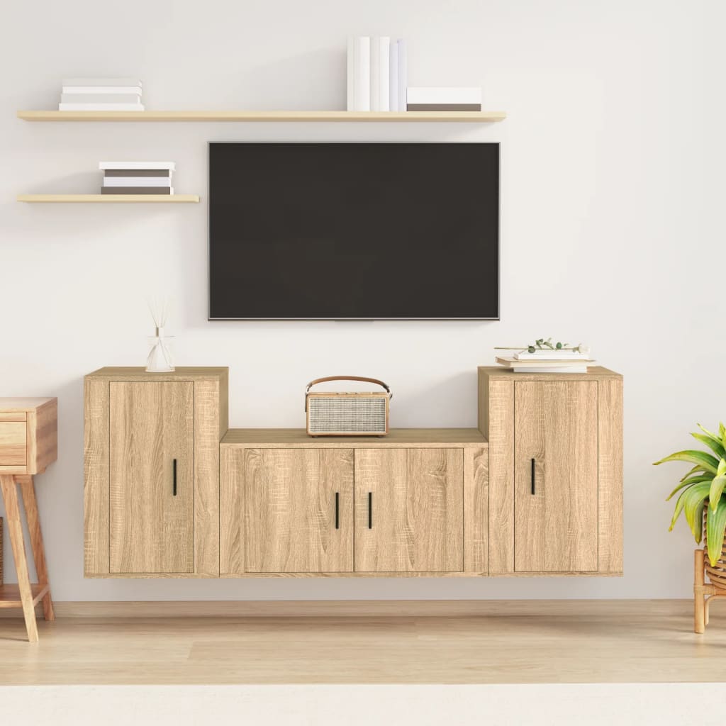 vidaXL Set dulap TV, 3 piese, stejar sonoma, lemn prelucrat vidaXL Set dulap TV, 3 piese, stejar sonoma, lemn prelucrat