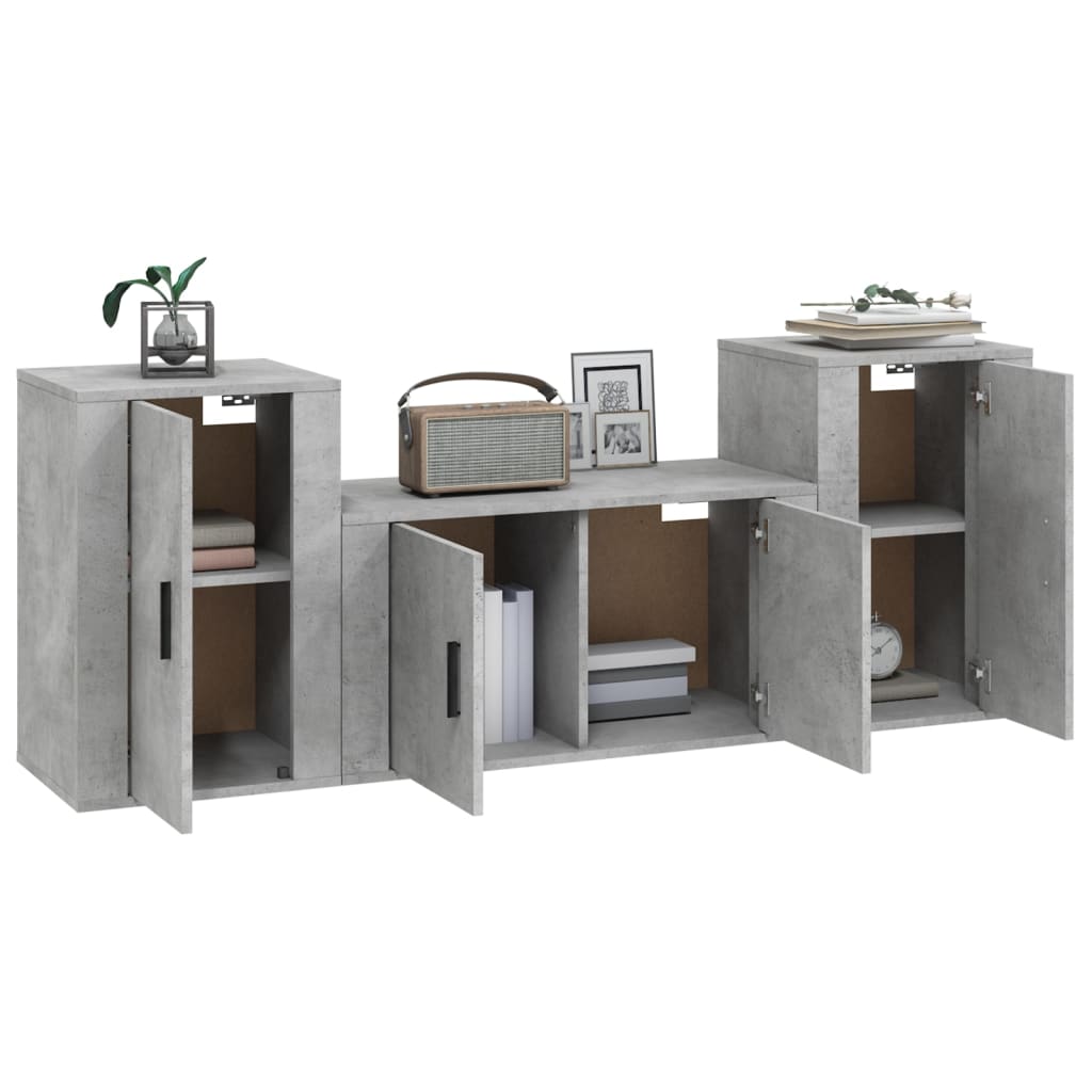 vidaXL Set dulapuri TV, 3 piese, gri beton, lemn prelucrat vidaXL Set dulapuri TV, 3 piese, gri beton, lemn prelucrat