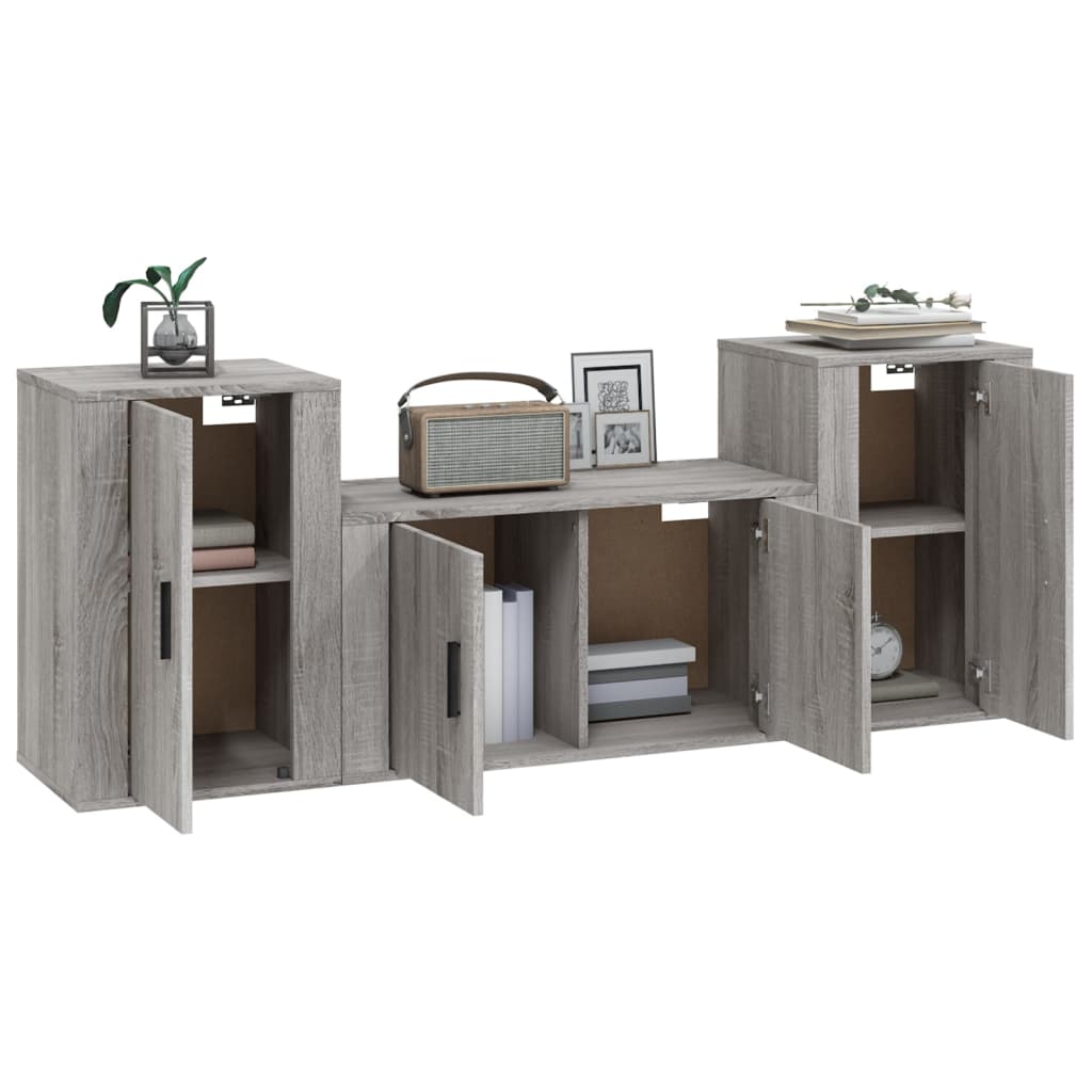 vidaXL Set dulap TV, 3 piese, gri sonoma, lemn prelucrat vidaXL Set dulap TV, 3 piese, gri sonoma, lemn prelucrat