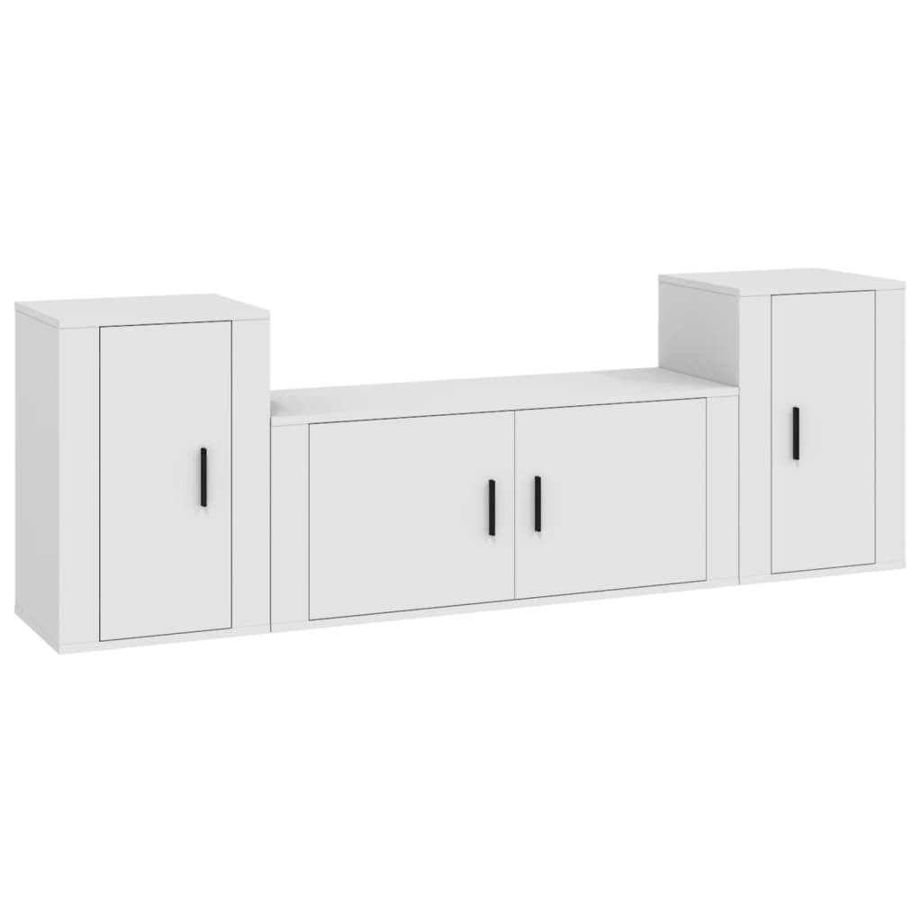 vidaXL Set comodă TV, 3 piese, alb, lemn prelucrat vidaXL Set comodă TV, 3 piese, alb, lemn prelucrat
