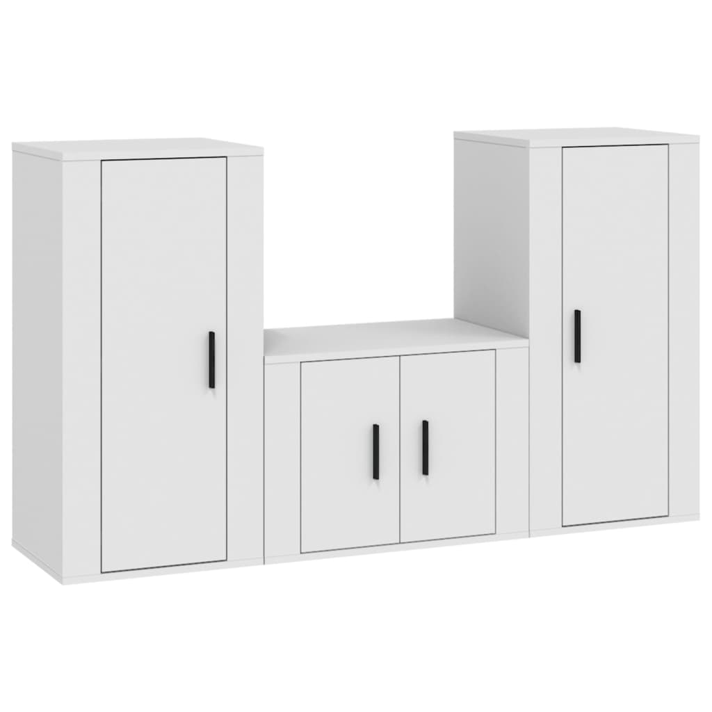 vidaXL Set comodă TV, 3 piese, alb, lemn prelucrat vidaXL Set comodă TV, 3 piese, alb, lemn prelucrat