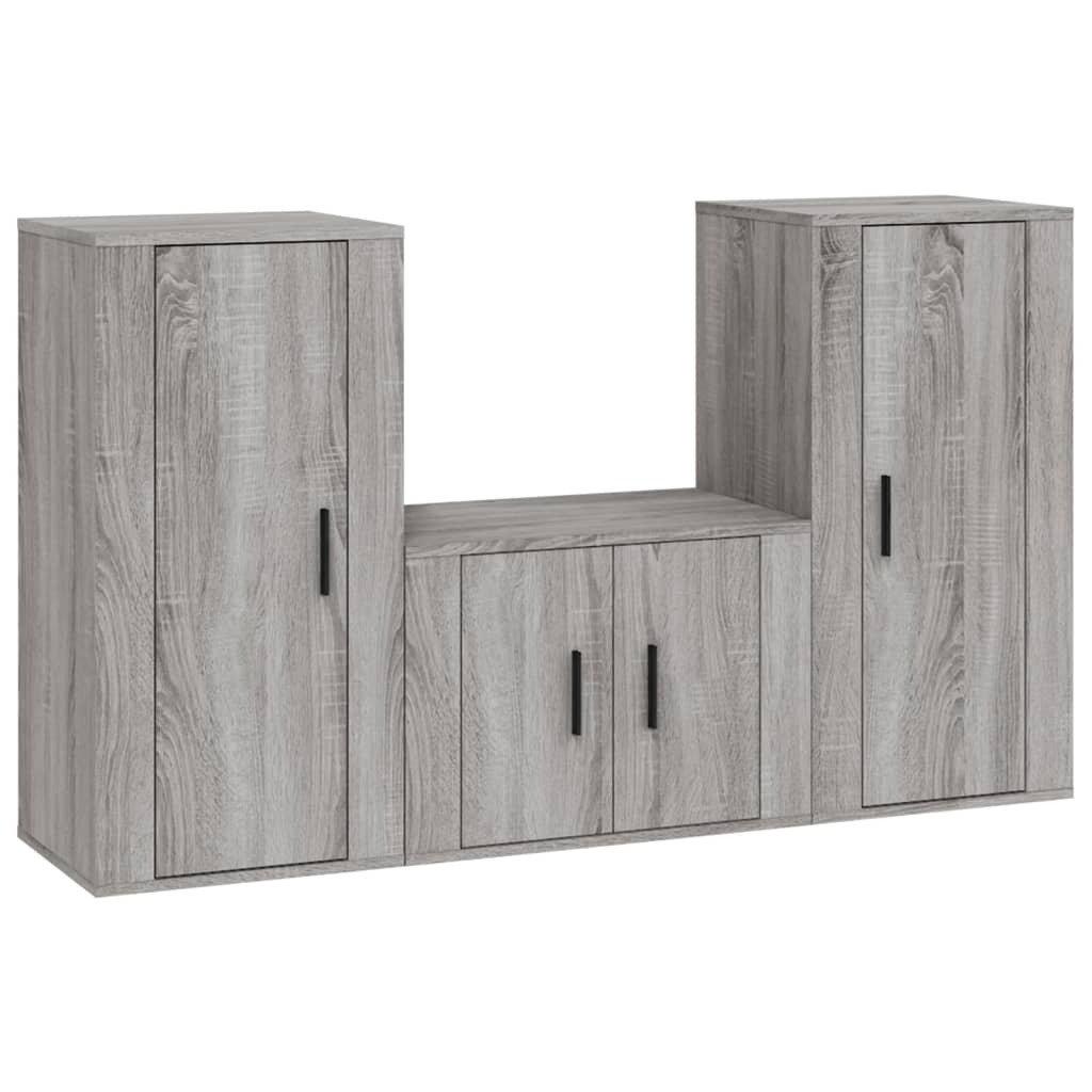 vidaXL Set dulap TV, 3 piese, gri sonoma, lemn prelucrat vidaXL Set dulap TV, 3 piese, gri sonoma, lemn prelucrat