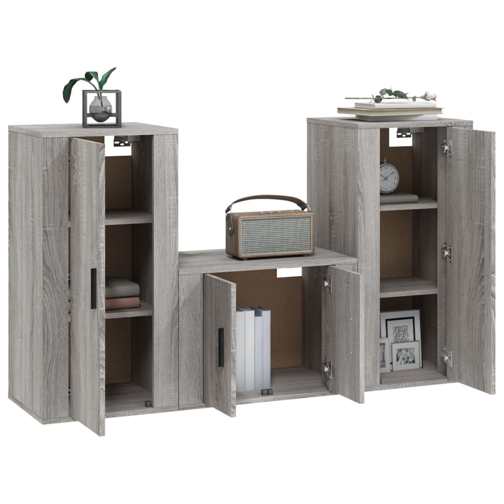vidaXL Set dulap TV, 3 piese, gri sonoma, lemn prelucrat vidaXL Set dulap TV, 3 piese, gri sonoma, lemn prelucrat