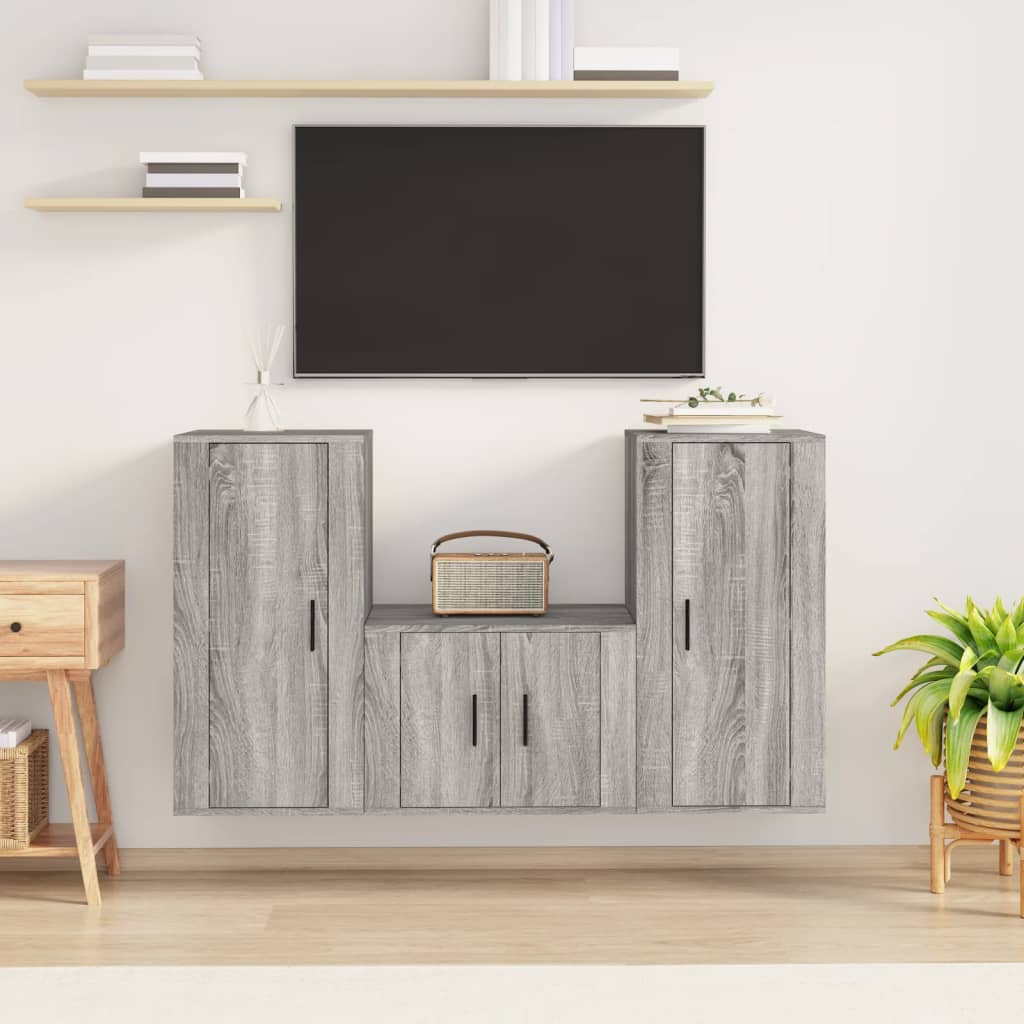 vidaXL Set dulap TV, 3 piese, gri sonoma, lemn prelucrat vidaXL Set dulap TV, 3 piese, gri sonoma, lemn prelucrat