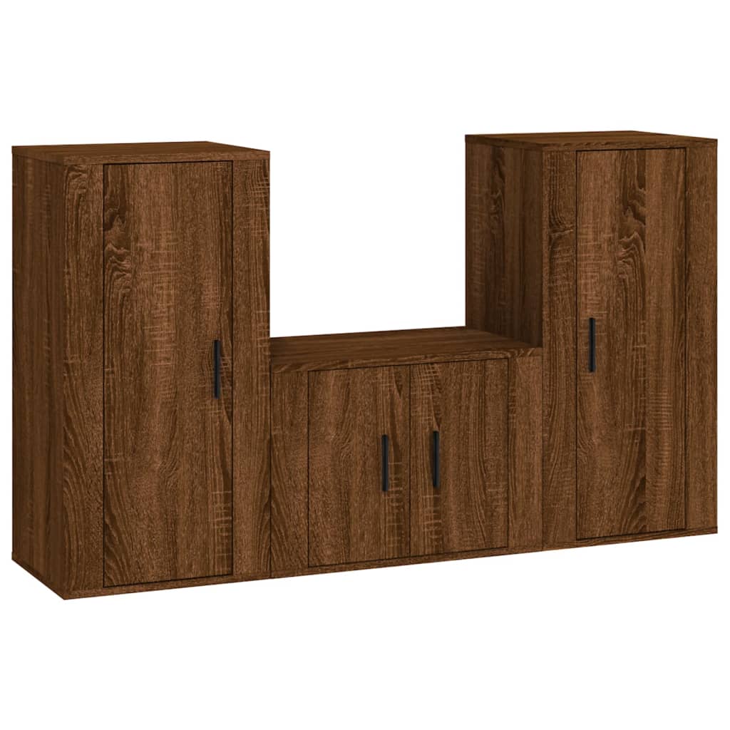 vidaXL Set dulap TV, 3 piese, stejar maro, lemn prelucrat vidaXL Set dulap TV, 3 piese, stejar maro, lemn prelucrat