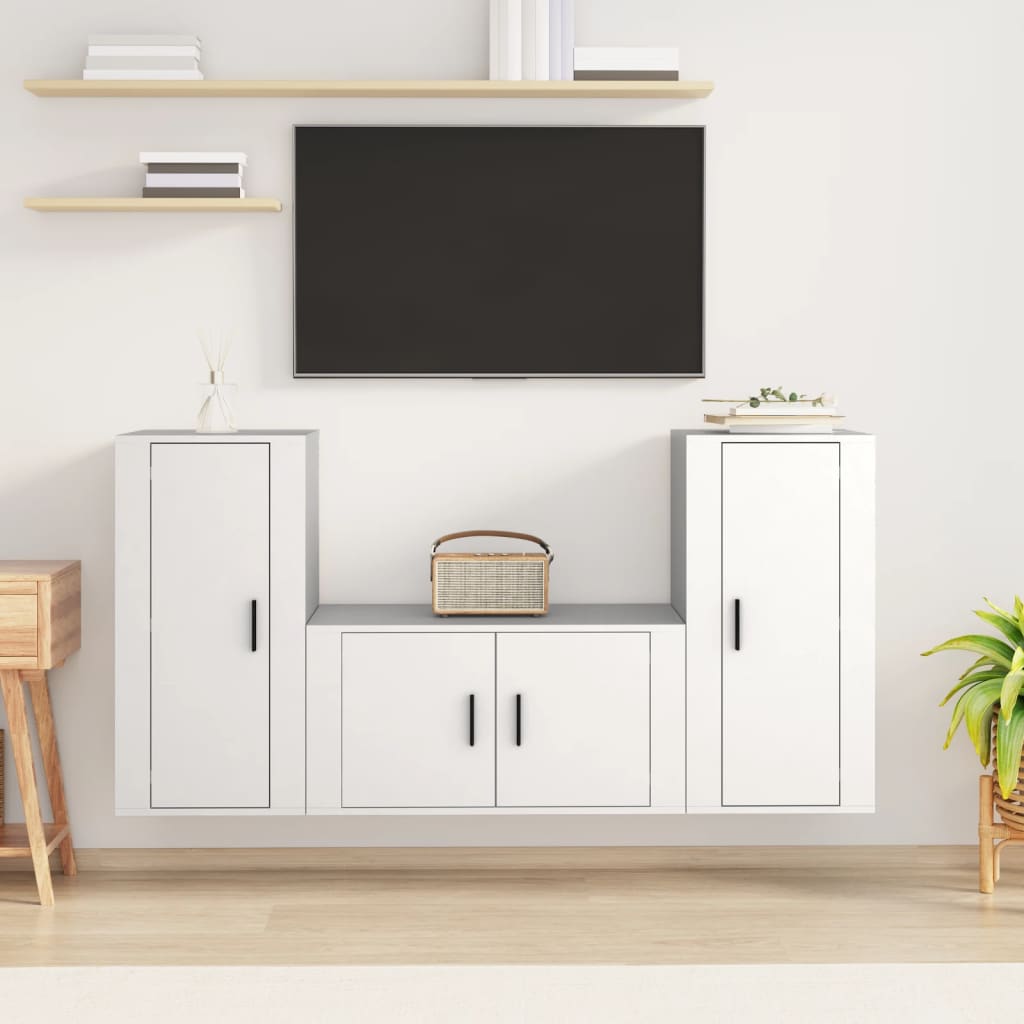 vidaXL Set comodă TV, 3 piese, alb, lemn prelucrat vidaXL Set comodă TV, 3 piese, alb, lemn prelucrat