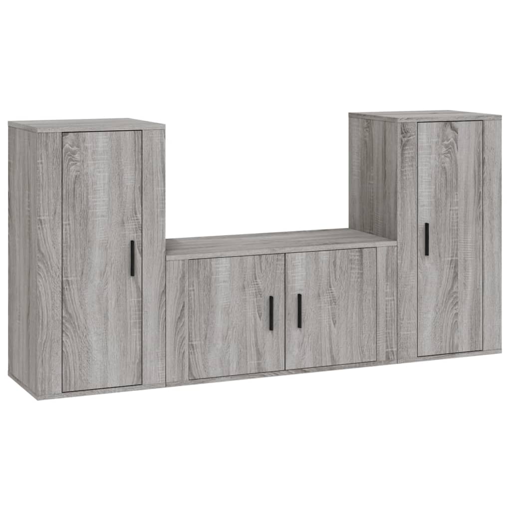 vidaXL Set dulap TV, 3 piese, gri sonoma, lemn prelucrat vidaXL Set dulap TV, 3 piese, gri sonoma, lemn prelucrat