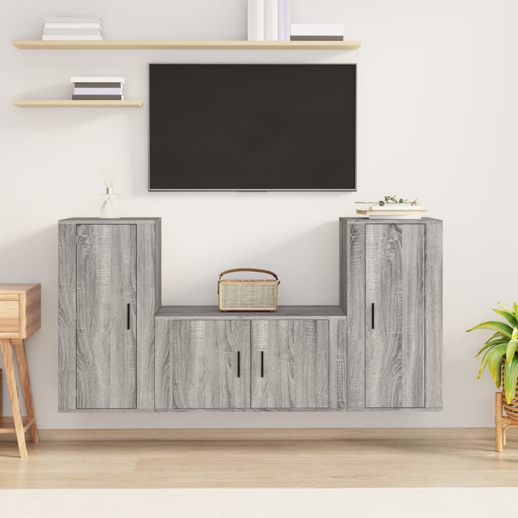 vidaXL Set dulap TV, 3 piese, gri sonoma, lemn prelucrat vidaXL Set dulap TV, 3 piese, gri sonoma, lemn prelucrat