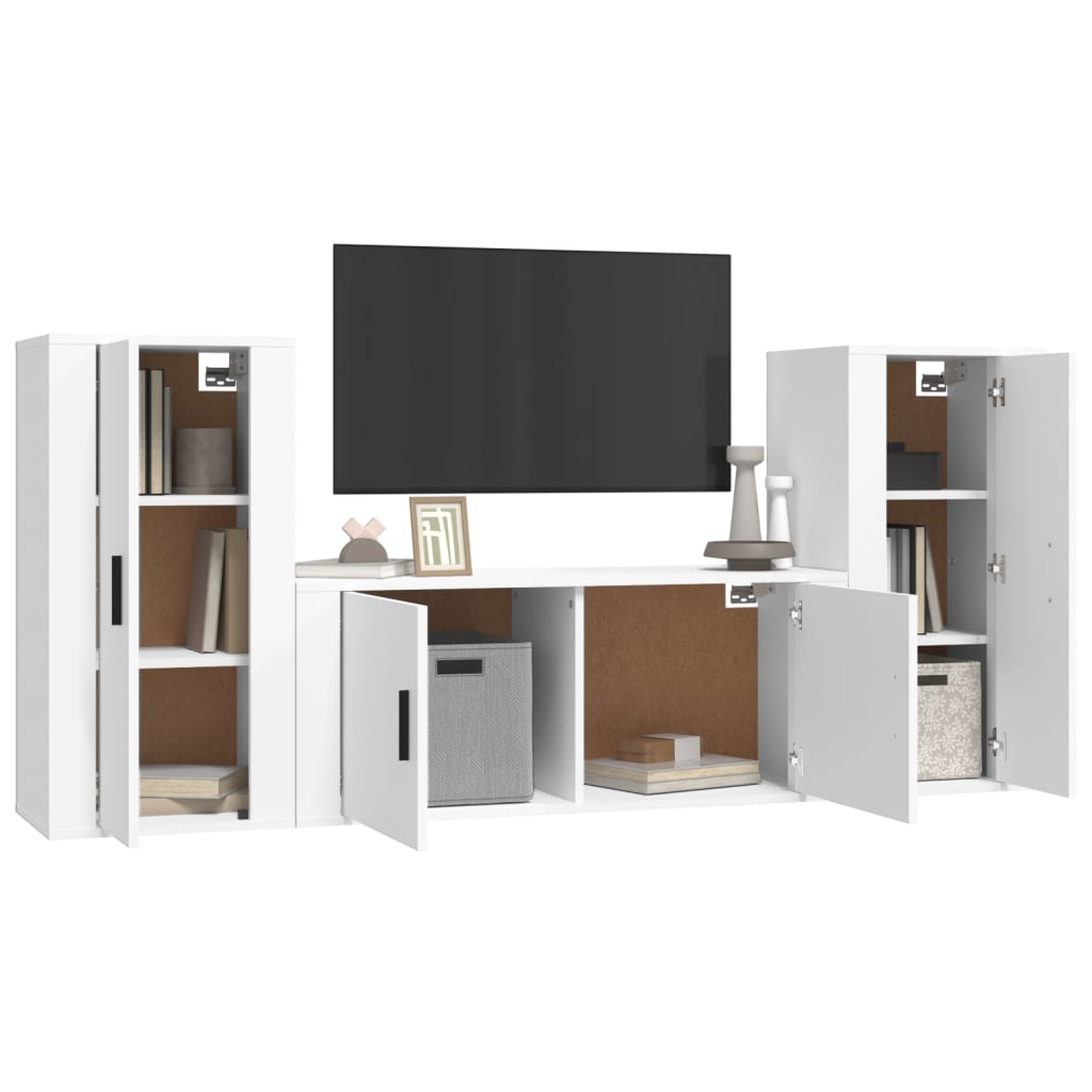vidaXL Set comodă TV, 3 piese, alb, lemn prelucrat vidaXL Set comodă TV, 3 piese, alb, lemn prelucrat