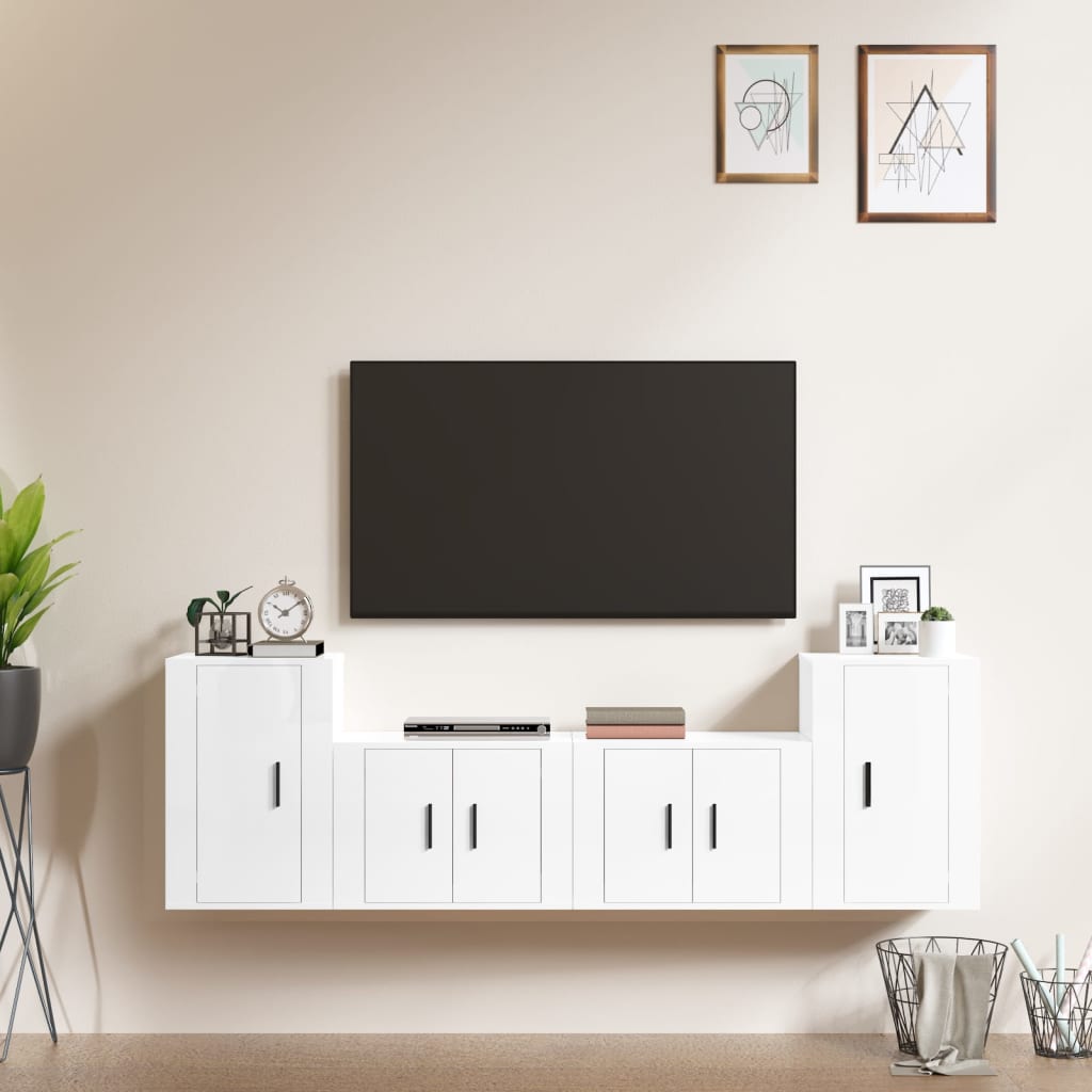 vidaXL Set dulap TV, 4 piese, alb extralucios, lemn prelucrat vidaXL Set dulap TV, 4 piese, alb extralucios, lemn prelucrat