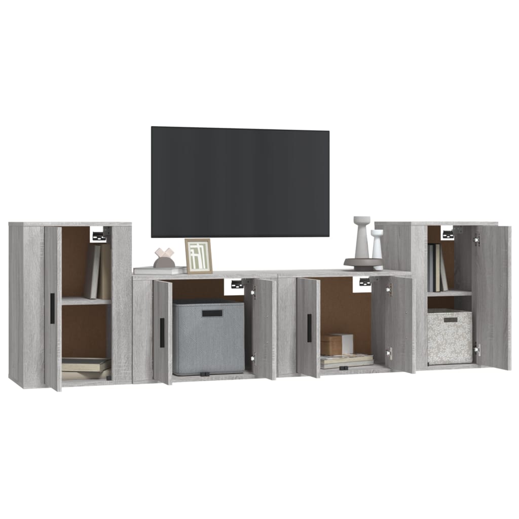 vidaXL Set dulapuri TV, 4 piese, gri sonoma, lemn prelucrat vidaXL Set dulapuri TV, 4 piese, gri sonoma, lemn prelucrat