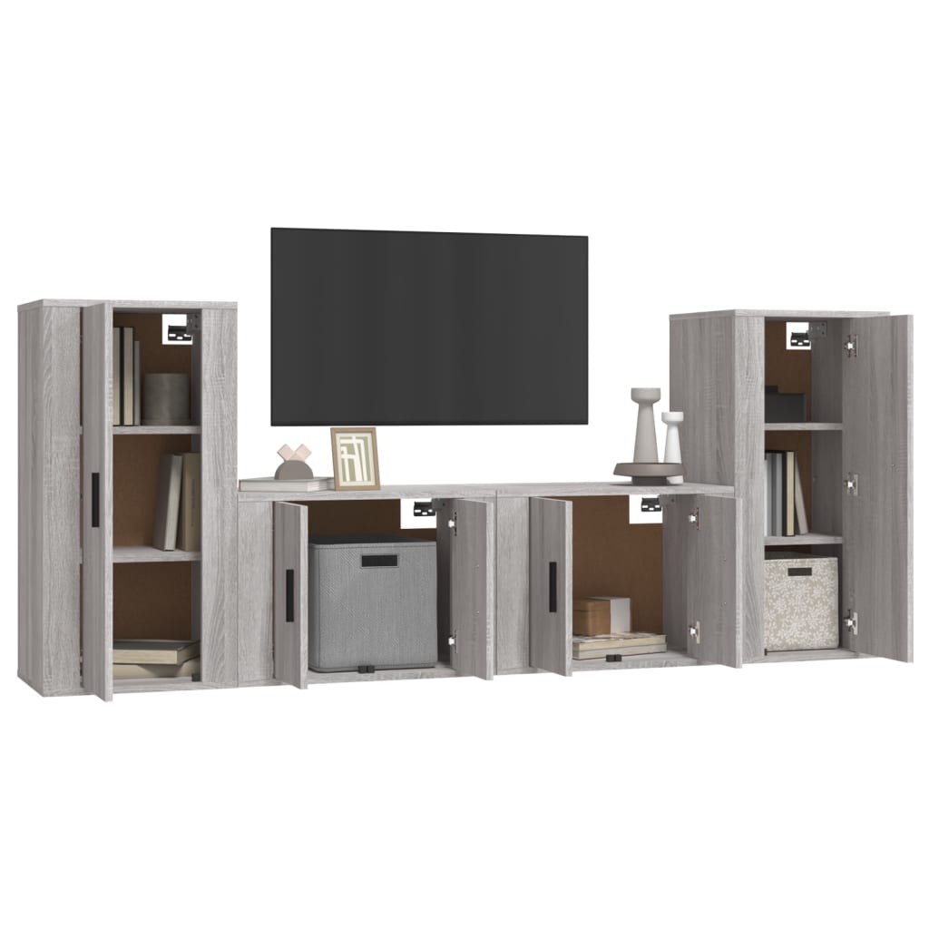 vidaXL Set dulapuri TV, 4 piese, gri sonoma, lemn prelucrat vidaXL Set dulapuri TV, 4 piese, gri sonoma, lemn prelucrat