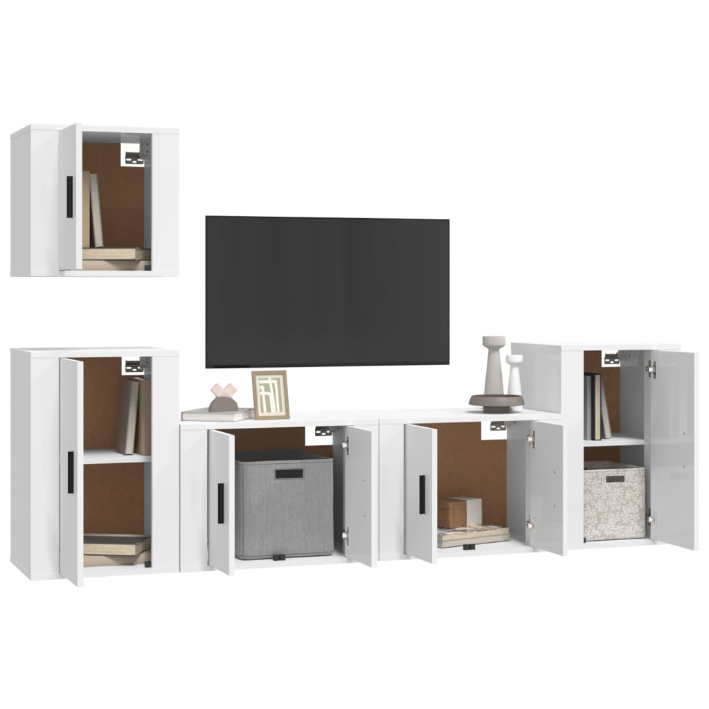 vidaXL Set dulap TV, 5 piese, alb extralucios, lemn prelucrat vidaXL Set dulap TV, 5 piese, alb extralucios, lemn prelucrat