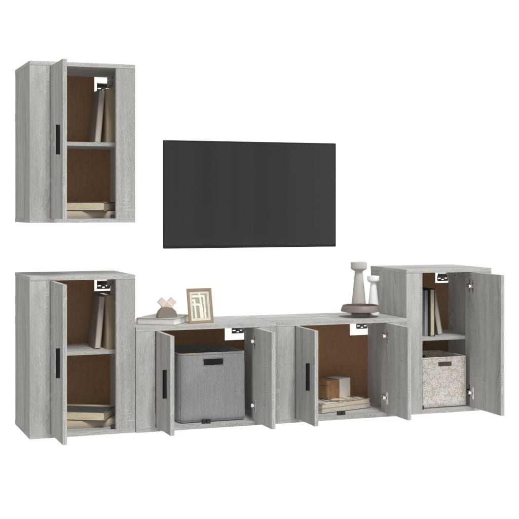 vidaXL Set dulapuri TV, 5 piese, gri sonoma, lemn prelucrat vidaXL Set dulapuri TV, 5 piese, gri sonoma, lemn prelucrat