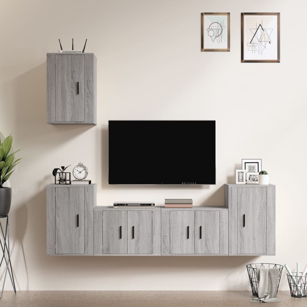 vidaXL Set dulapuri TV, 5 piese, gri sonoma, lemn prelucrat vidaXL Set dulapuri TV, 5 piese, gri sonoma, lemn prelucrat
