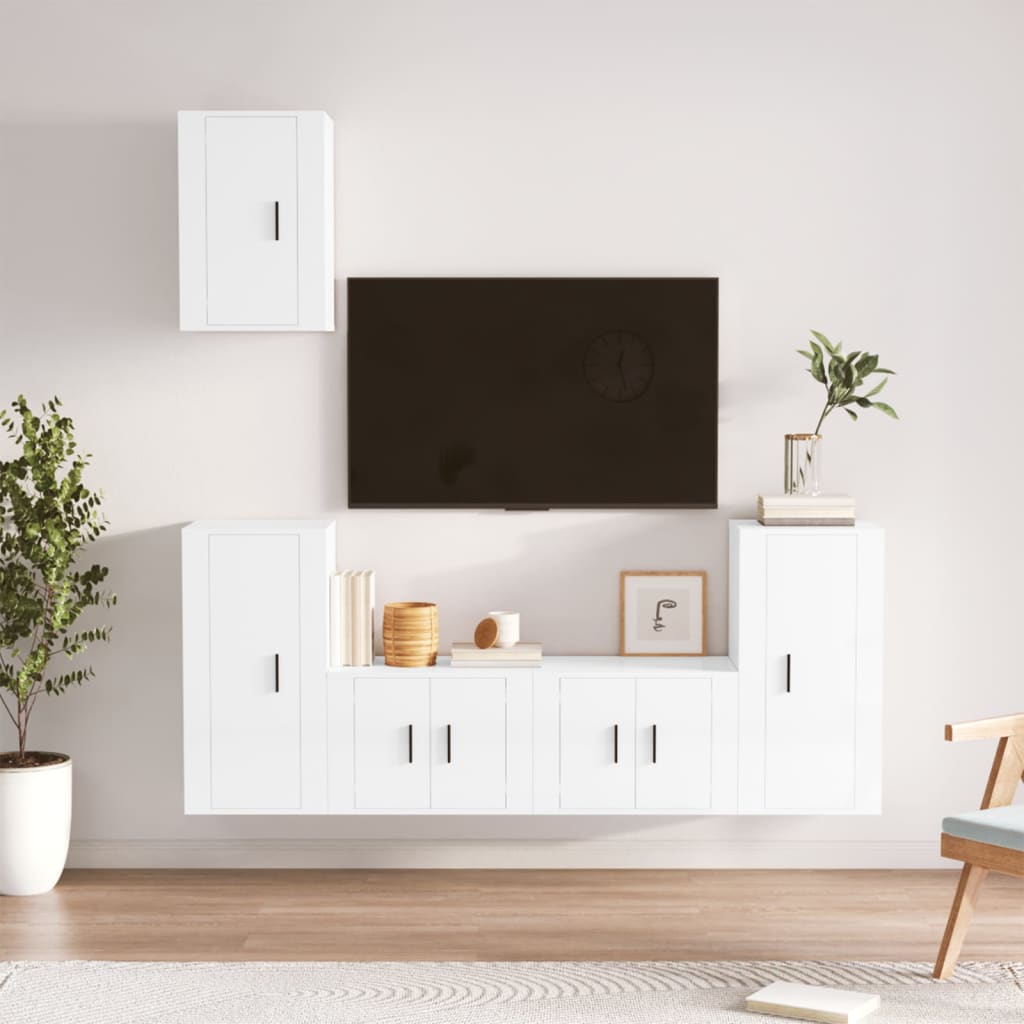 vidaXL Set dulap TV, 5 piese, alb extralucios, lemn prelucrat vidaXL Set dulap TV, 5 piese, alb extralucios, lemn prelucrat