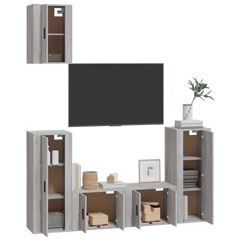 vidaXL Set dulapuri TV, 5 piese, gri sonoma, lemn prelucrat vidaXL Set dulapuri TV, 5 piese, gri sonoma, lemn prelucrat