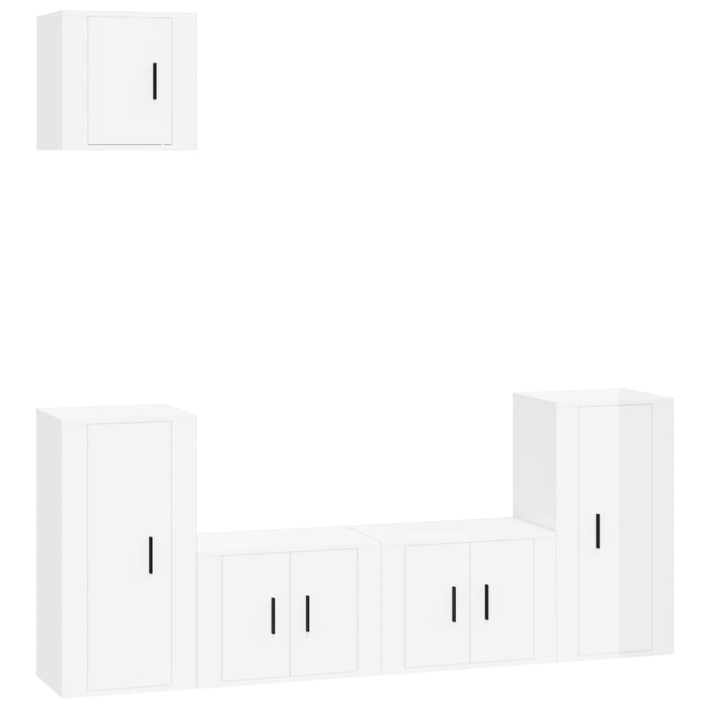 vidaXL Set dulap TV, 5 piese, alb extralucios, lemn prelucrat vidaXL Set dulap TV, 5 piese, alb extralucios, lemn prelucrat