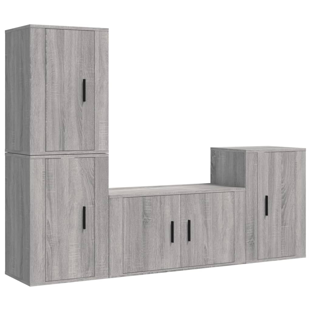 vidaXL Set dulapuri TV, 4 piese, gri sonoma, lemn prelucrat vidaXL Set dulapuri TV, 4 piese, gri sonoma, lemn prelucrat