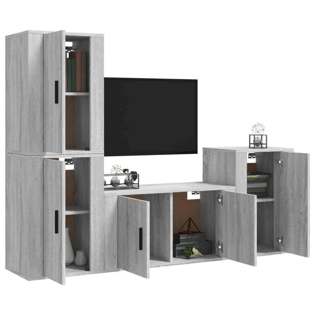 vidaXL Set dulapuri TV, 4 piese, gri sonoma, lemn prelucrat vidaXL Set dulapuri TV, 4 piese, gri sonoma, lemn prelucrat