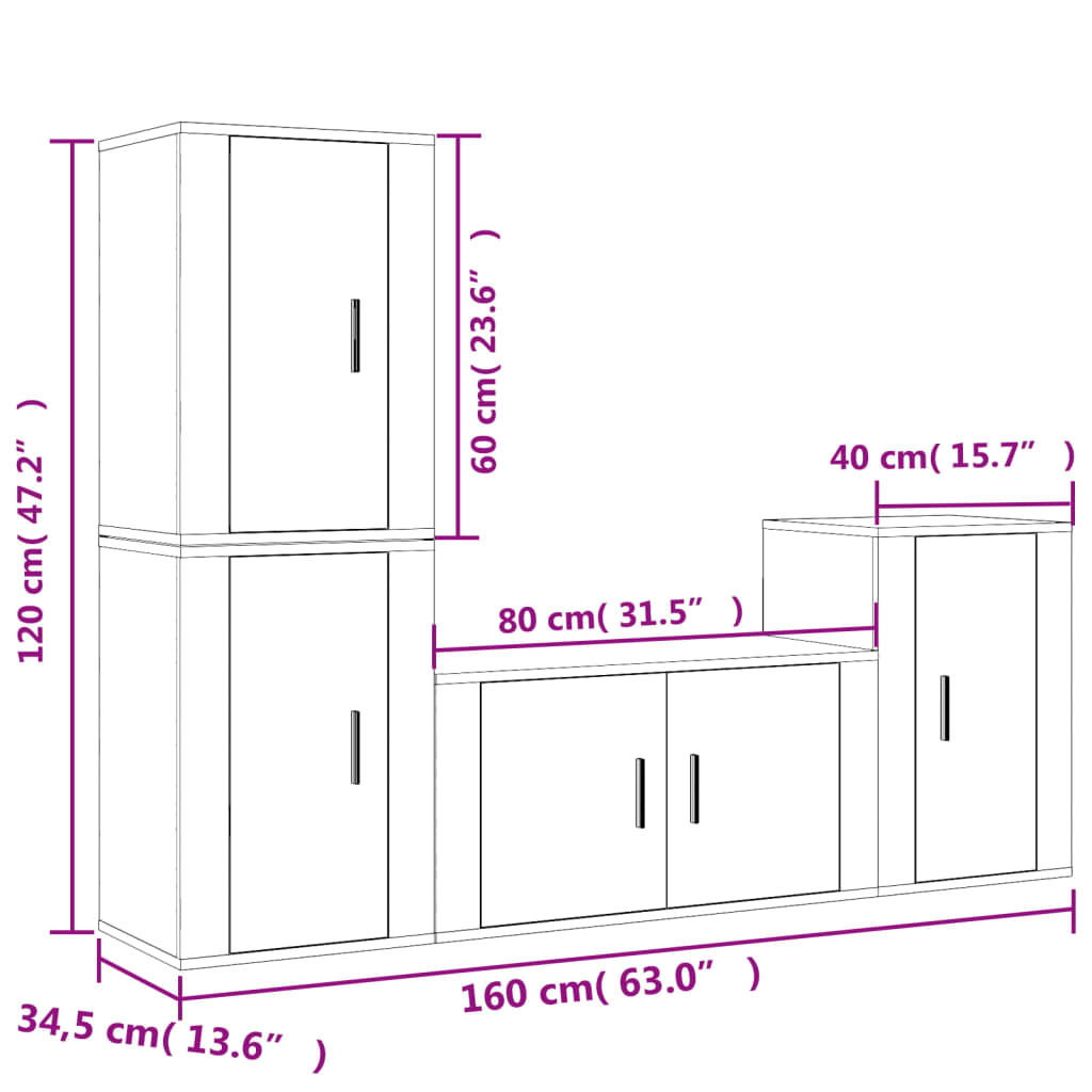 vidaXL Set dulapuri TV, 4 piese, gri sonoma, lemn prelucrat vidaXL Set dulapuri TV, 4 piese, gri sonoma, lemn prelucrat