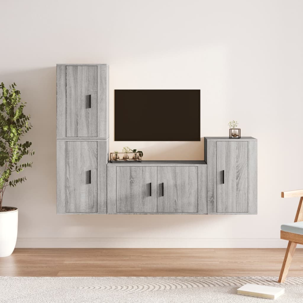 vidaXL Set dulapuri TV, 4 piese, gri sonoma, lemn prelucrat vidaXL Set dulapuri TV, 4 piese, gri sonoma, lemn prelucrat
