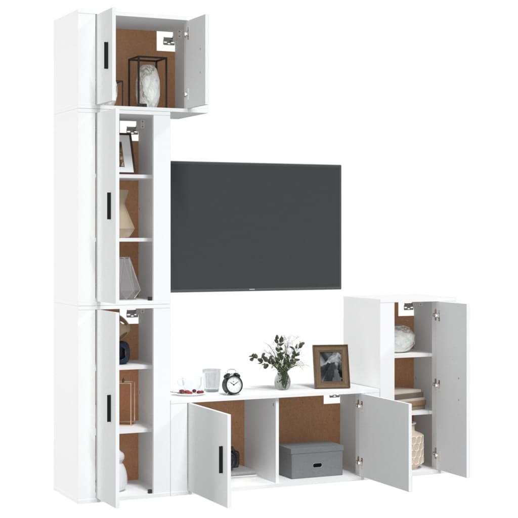 vidaXL Set dulap TV, 5 piese, alb, lemn prelucrat vidaXL Set dulap TV, 5 piese, alb, lemn prelucrat