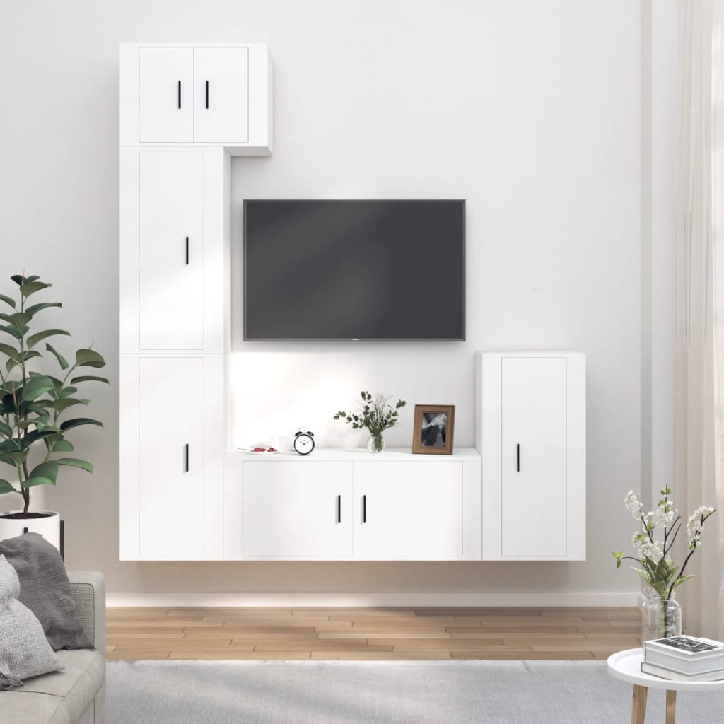 vidaXL Set dulap TV, 5 piese, alb, lemn prelucrat vidaXL Set dulap TV, 5 piese, alb, lemn prelucrat