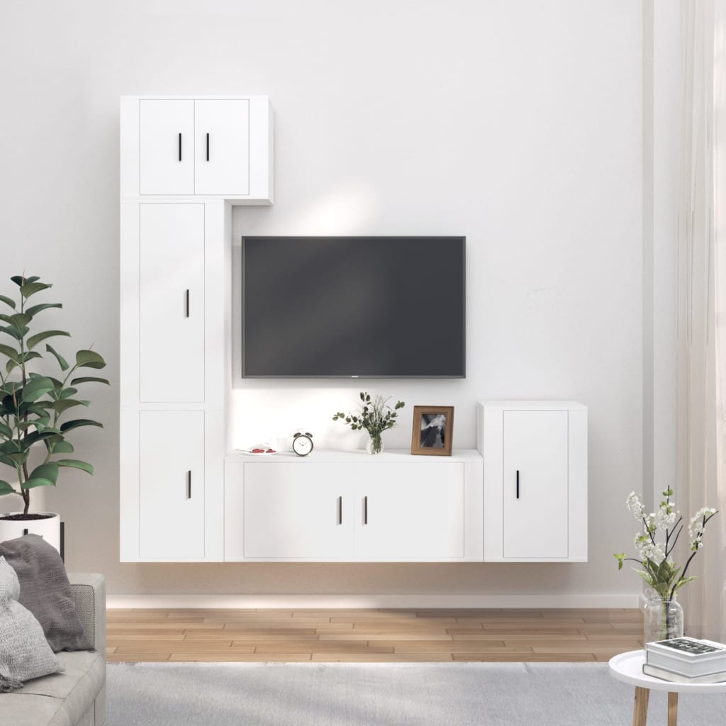 vidaXL Set dulap TV, 5 piese, alb, lemn prelucrat vidaXL Set dulap TV, 5 piese, alb, lemn prelucrat