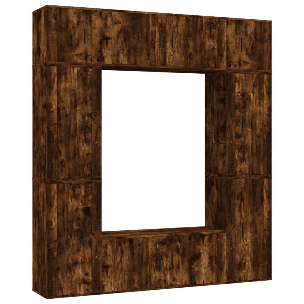 vidaXL Set dulap TV, 8 piese, stejar fumuriu, lemn prelucrat