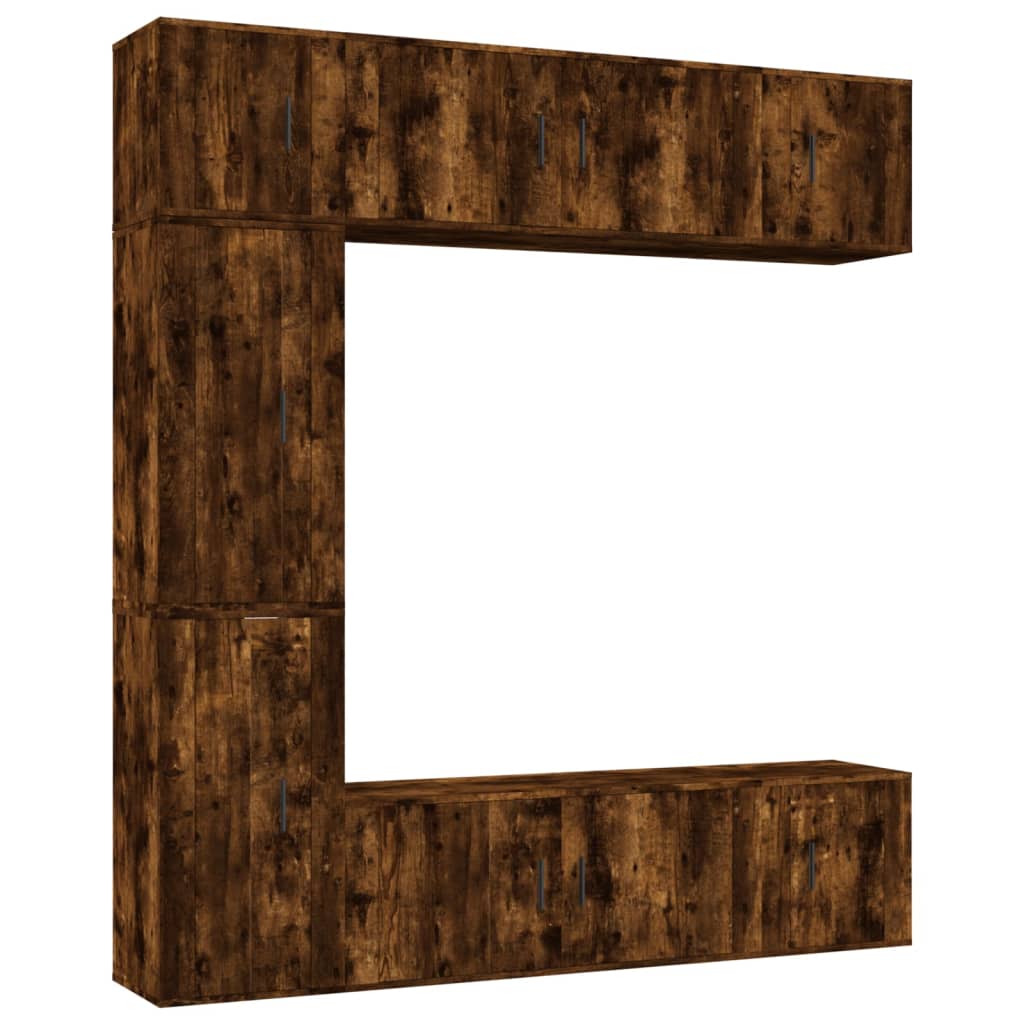 vidaXL Set comodă TV, 7 piese, stejar fumuriu, lemn compozit