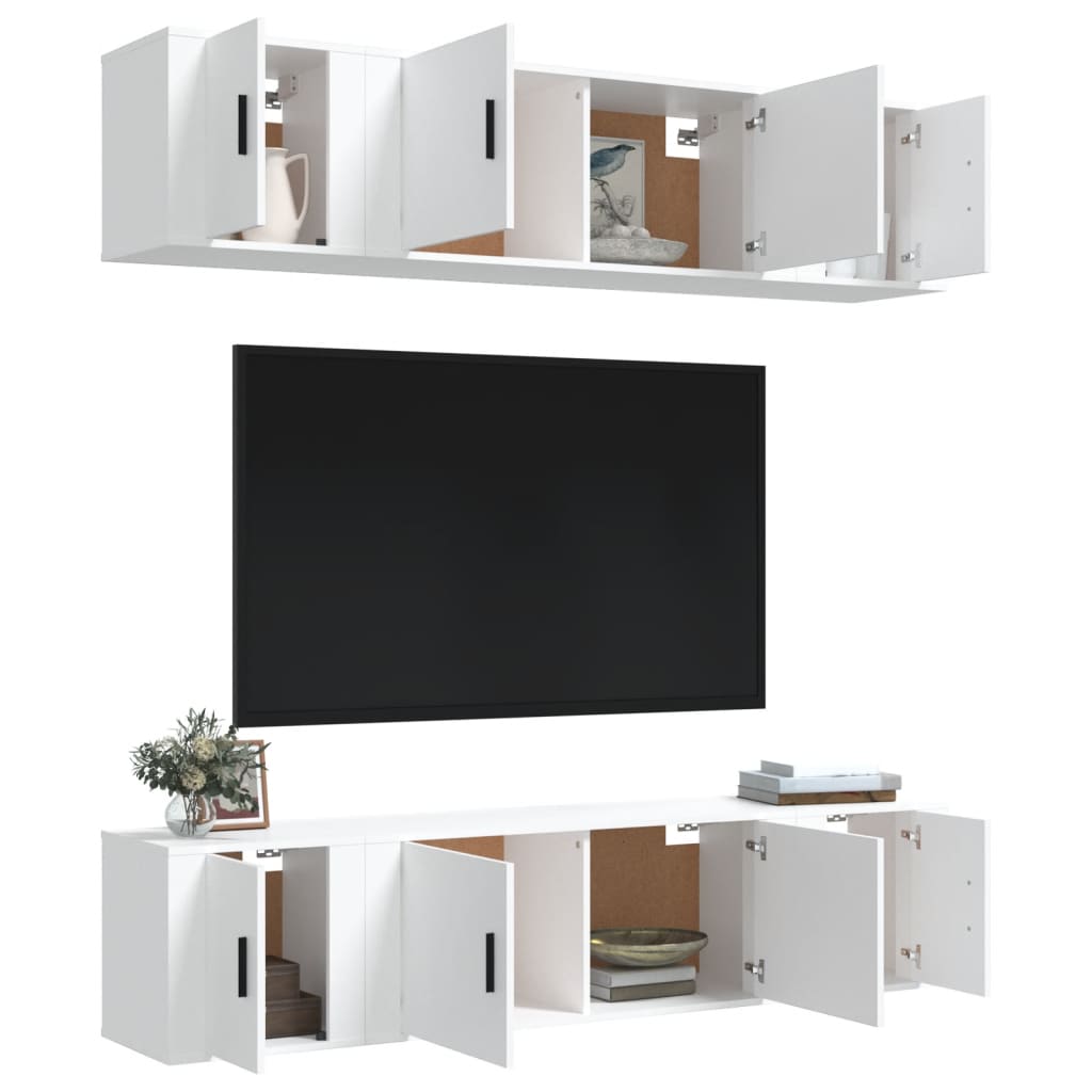 vidaXL Set dulap TV, 6 piese, alb, lemn prelucrat vidaXL Set dulap TV, 6 piese, alb, lemn prelucrat