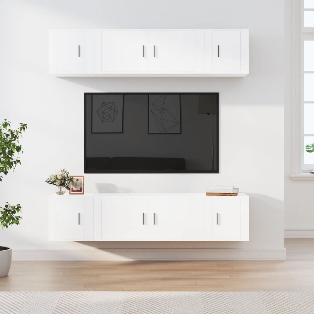 vidaXL Set dulap TV, 6 piese, alb, lemn prelucrat vidaXL Set dulap TV, 6 piese, alb, lemn prelucrat