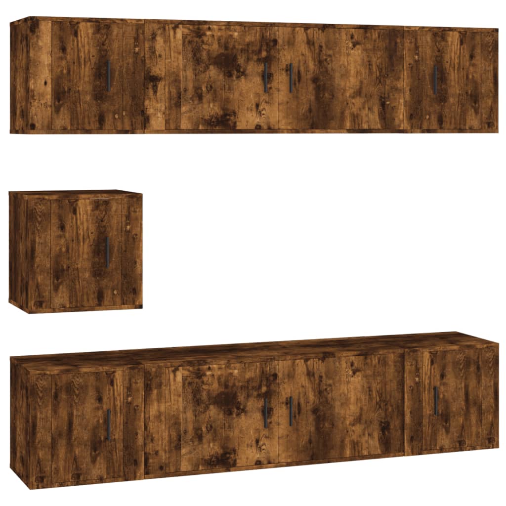 vidaXL Set comodă TV, 7 piese, stejar fumuriu, lemn compozit