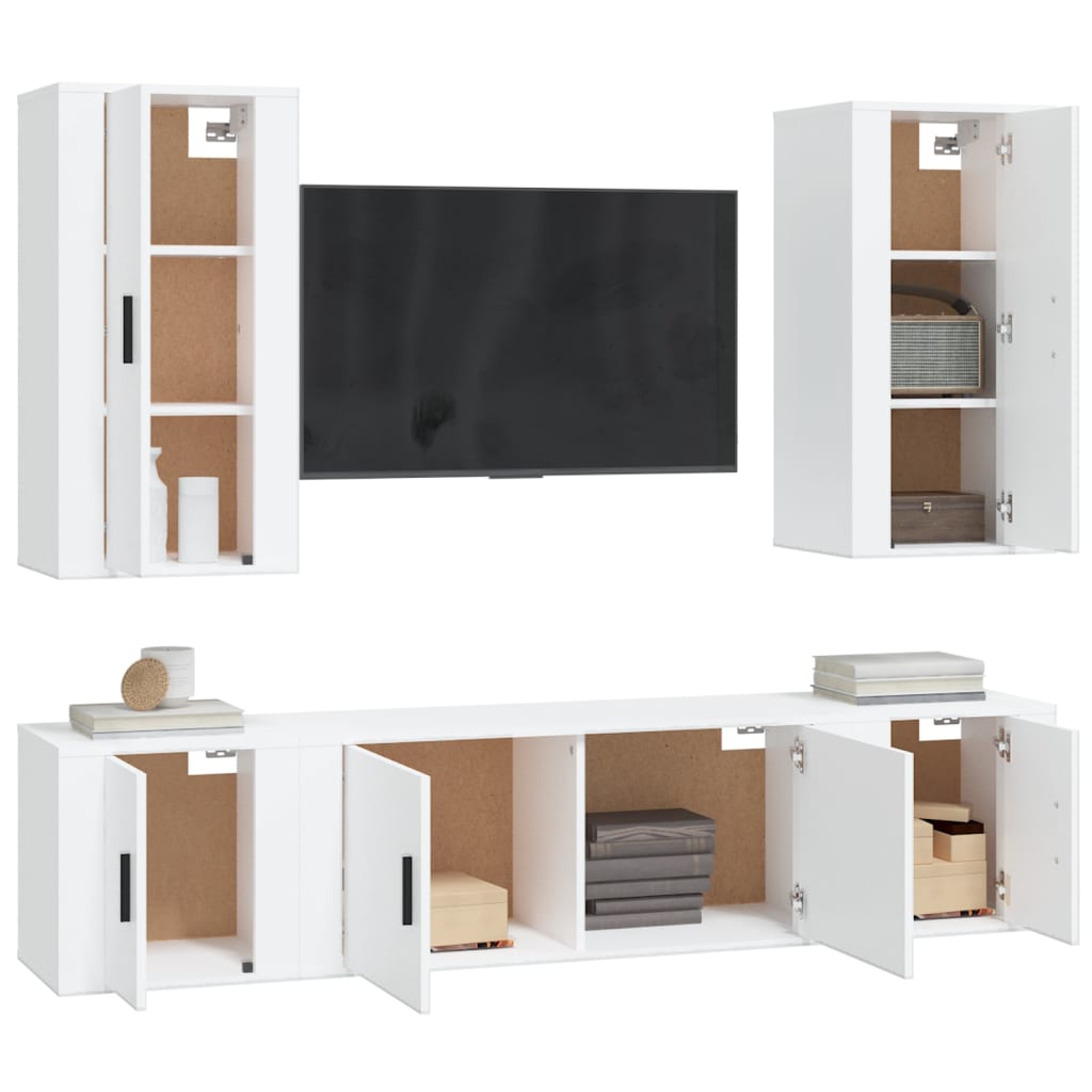 vidaXL Set dulap TV, 5 piese, alb, lemn prelucrat vidaXL Set dulap TV, 5 piese, alb, lemn prelucrat