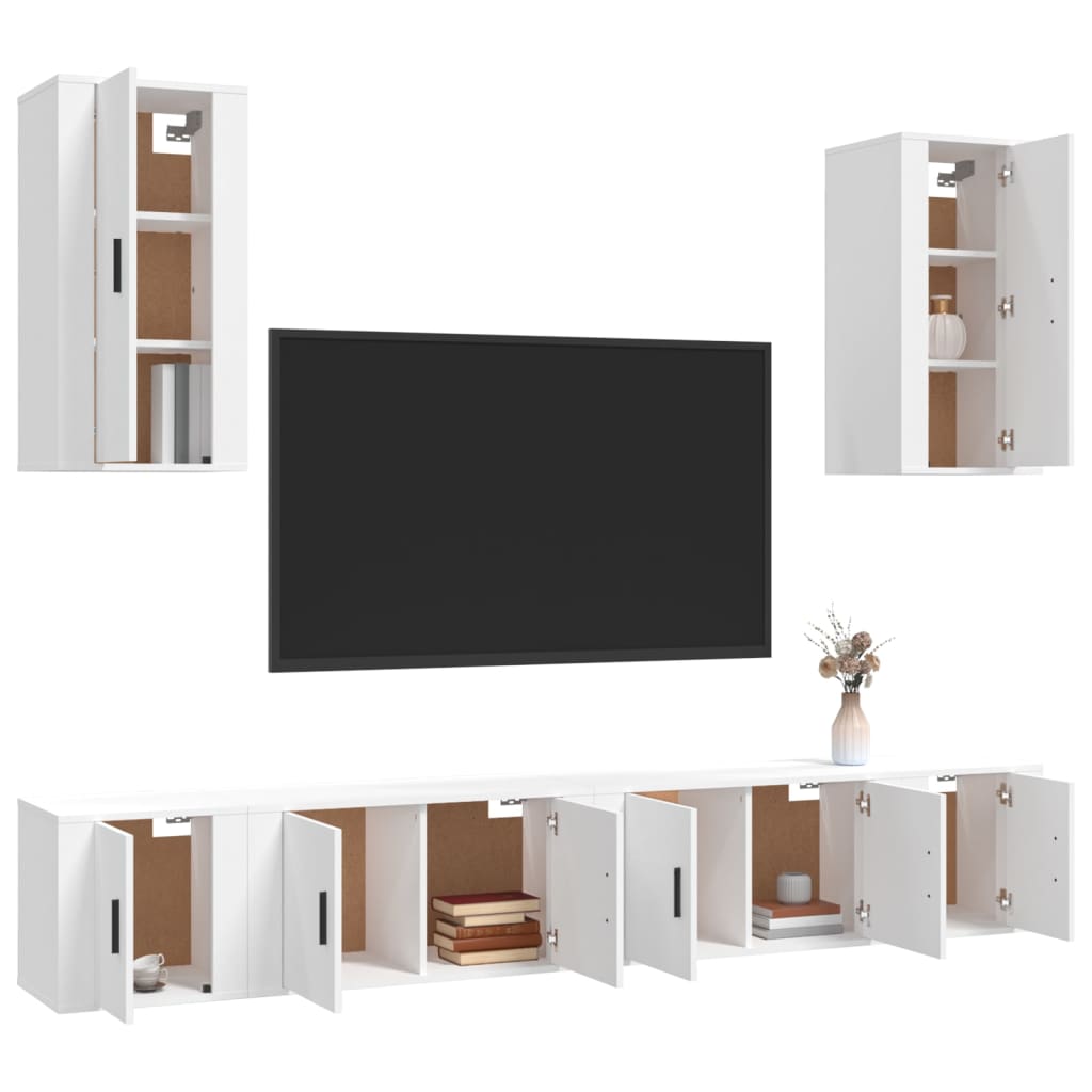 vidaXL Set dulap TV, 6 piese, alb, lemn prelucrat vidaXL Set dulap TV, 6 piese, alb, lemn prelucrat