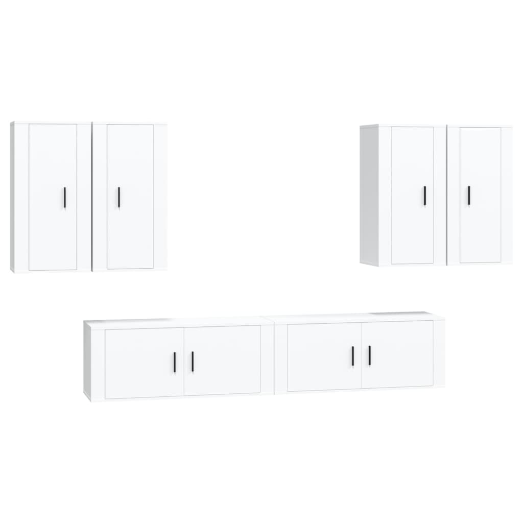 vidaXL Set dulap TV, 6 piese, alb, lemn prelucrat vidaXL Set dulap TV, 6 piese, alb, lemn prelucrat