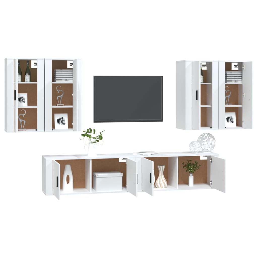 vidaXL Set dulap TV, 6 piese, alb, lemn prelucrat vidaXL Set dulap TV, 6 piese, alb, lemn prelucrat