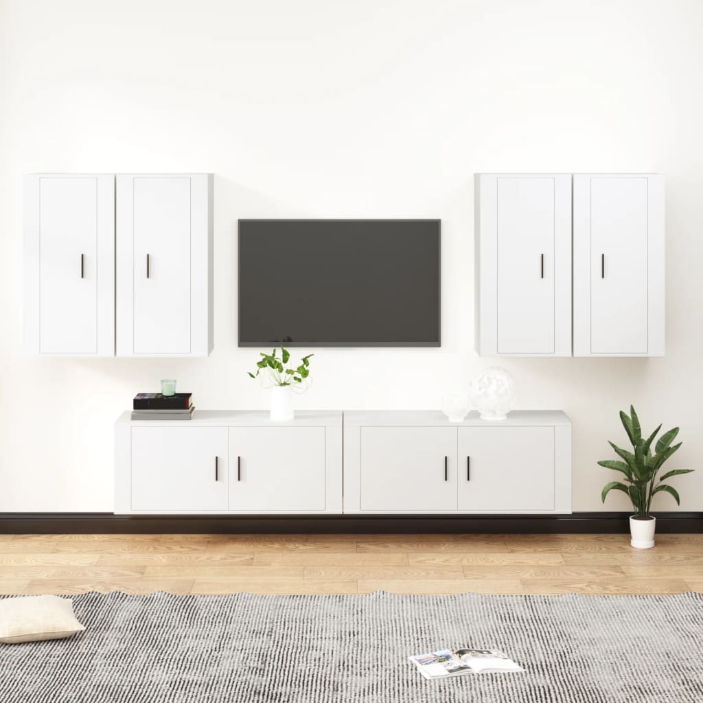 vidaXL Set dulap TV, 6 piese, alb, lemn prelucrat vidaXL Set dulap TV, 6 piese, alb, lemn prelucrat
