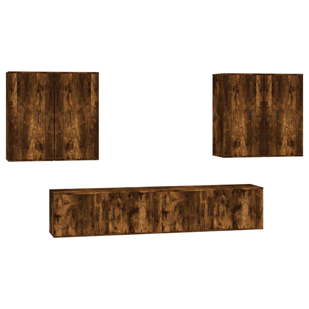 vidaXL Set dulapuri TV, 6 piese, stejar fumuriu, lemn prelucrat