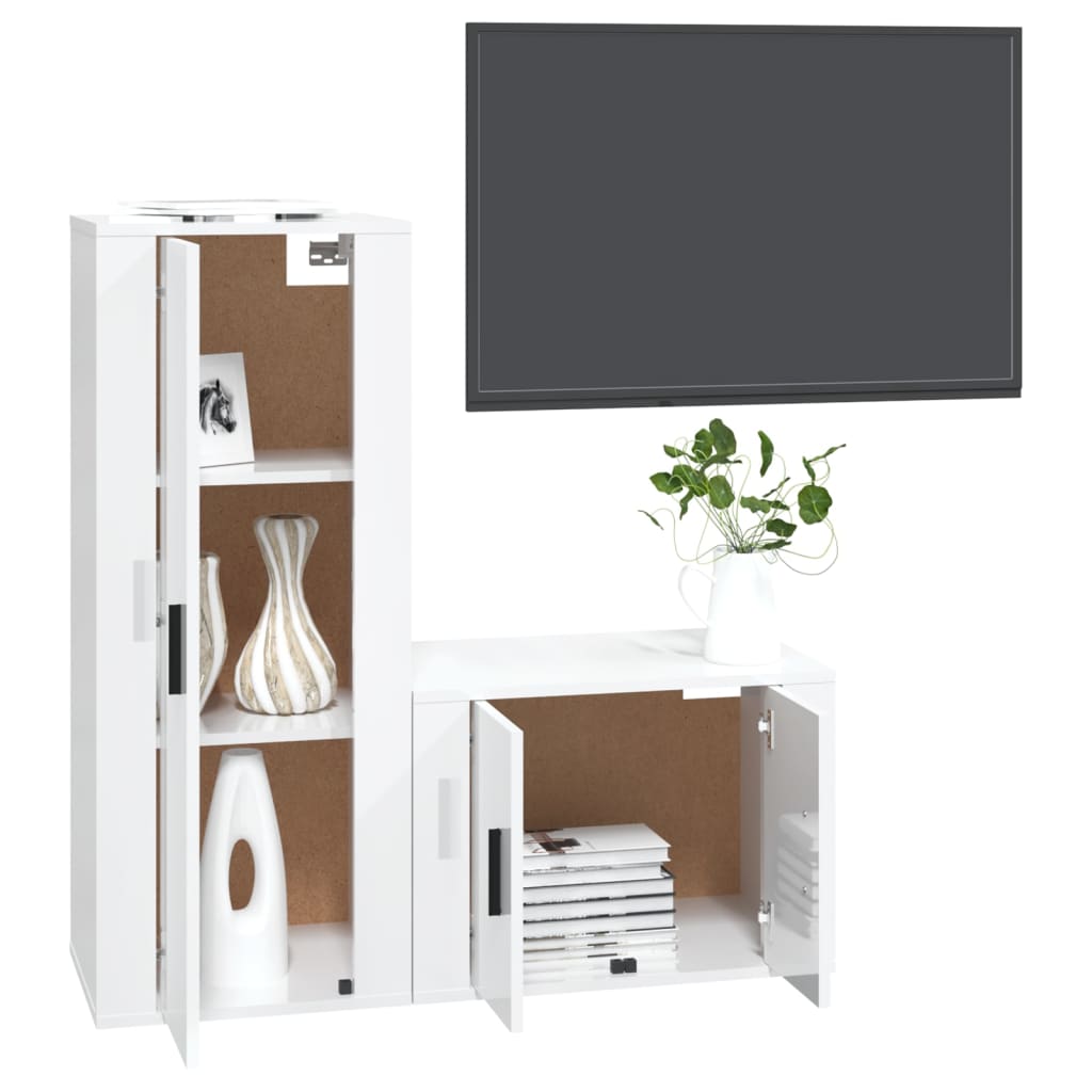vidaXL Set dulap TV, 2 piese, alb extralucios, lemn prelucrat vidaXL Set dulap TV, 2 piese, alb extralucios, lemn prelucrat