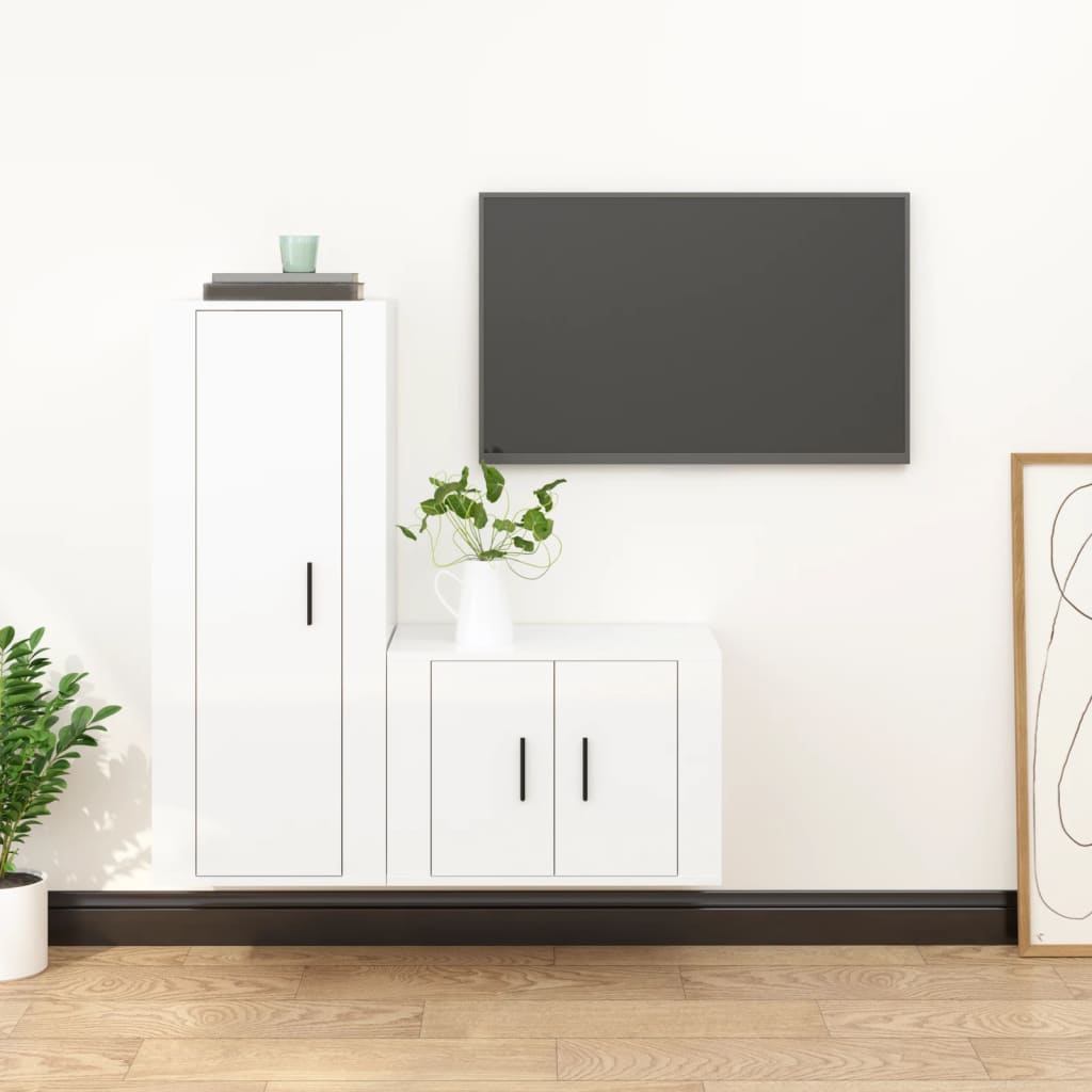 vidaXL Set dulap TV, 2 piese, alb extralucios, lemn prelucrat vidaXL Set dulap TV, 2 piese, alb extralucios, lemn prelucrat