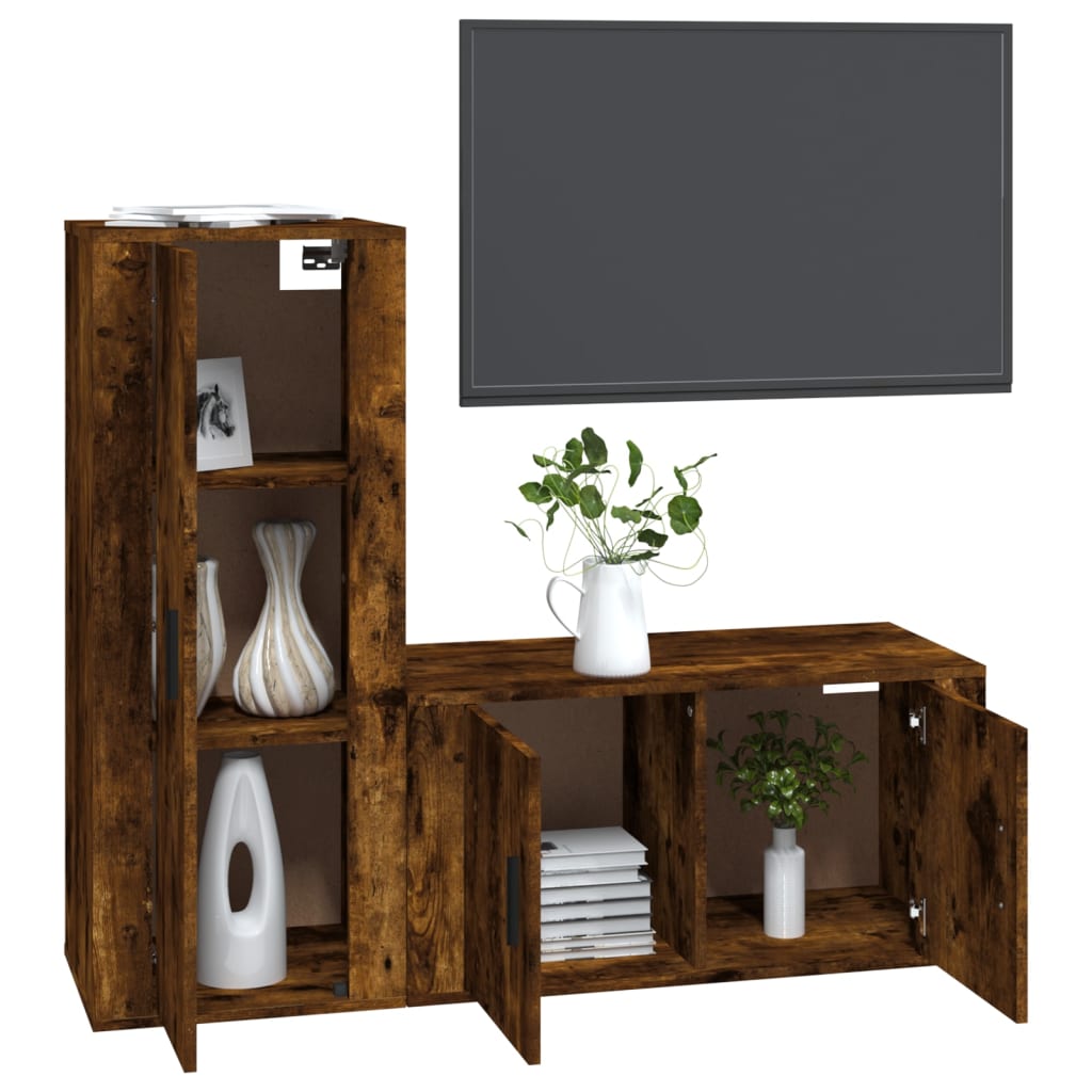 vidaXL Set dulapuri TV, 2 piese, stejar fumuriu, lemn prelucrat vidaXL Set dulapuri TV, 2 piese, stejar fumuriu, lemn prelucrat