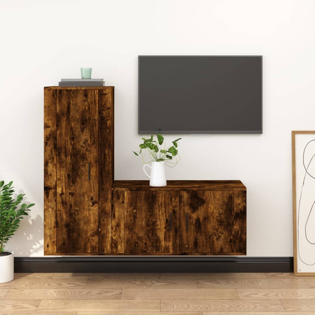 vidaXL Set dulapuri TV, 2 piese, stejar fumuriu, lemn prelucrat vidaXL Set dulapuri TV, 2 piese, stejar fumuriu, lemn prelucrat