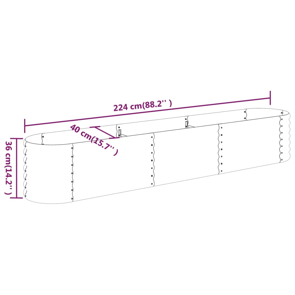 vidaXL Strat înălțat grădină gri 224x40x36cm oțel galvanizat