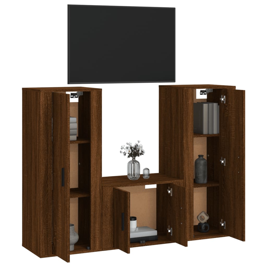 vidaXL Set dulap TV, 3 piese, stejar maro, lemn prelucrat vidaXL Set dulap TV, 3 piese, stejar maro, lemn prelucrat
